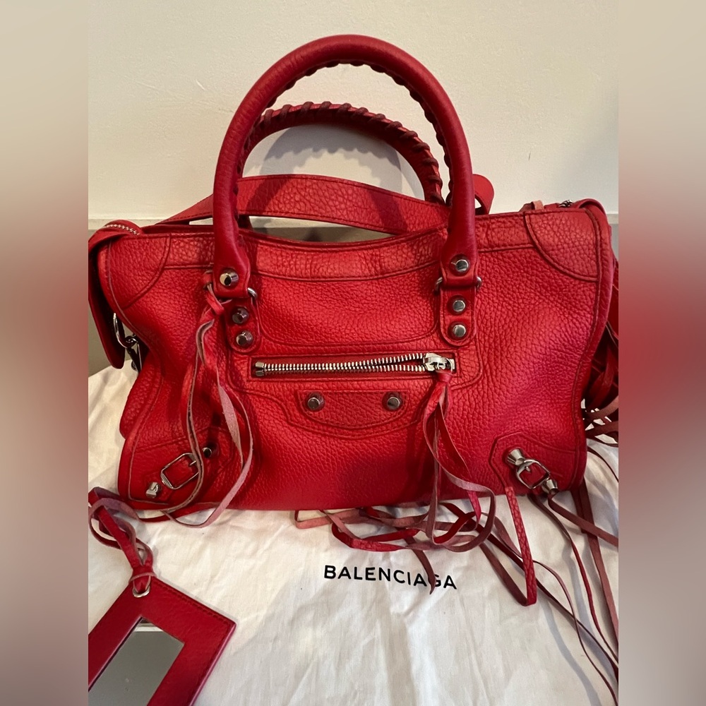 100% Authentic Balenciaga Le City Bag size small red with silver hardware